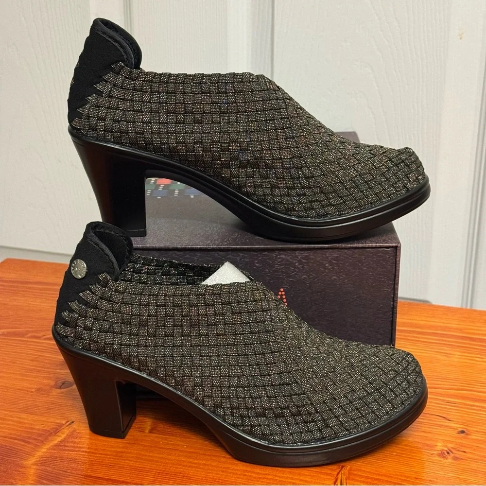 Bernie Mev Women's Chesca Gold/Black Shimmer Mid Heels Size 37 - Picture 2 of 7